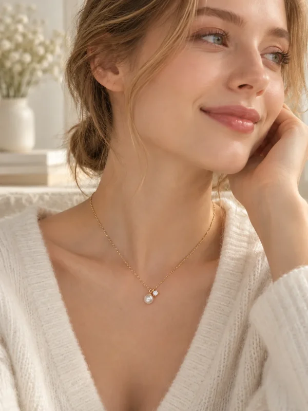 18K gold plated S925 sterling silver necklace with imitation pearl - view 2