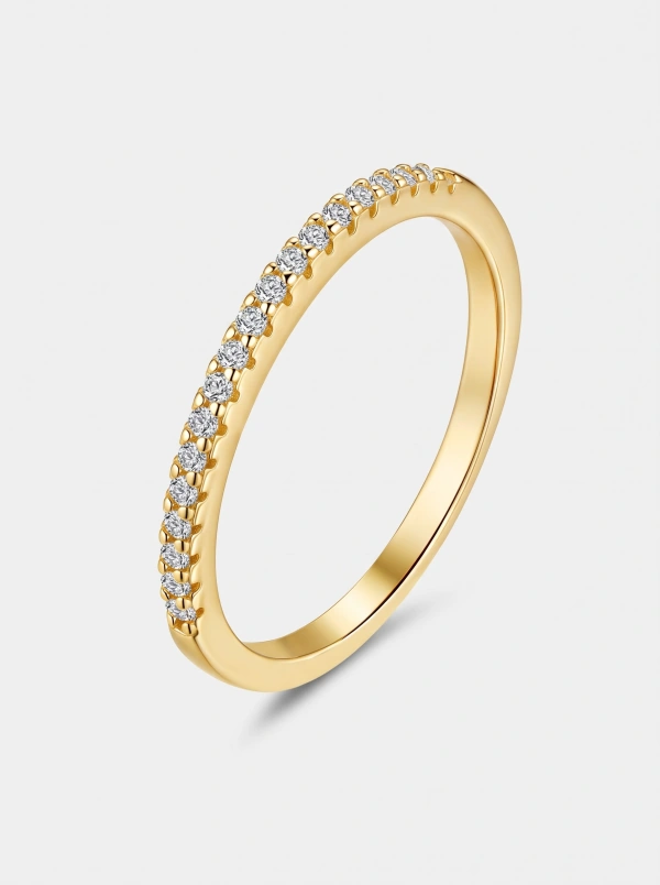 Slim Gold-Tone Round Moissanite Row Band Ring