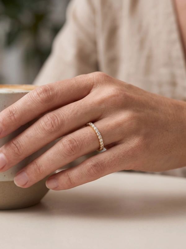 Slim Gold-Tone Round Moissanite Row Band Ring