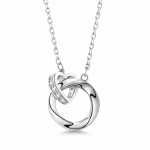 Silver-Tone Interlocking Circle Pendant Necklace with Clear Accents