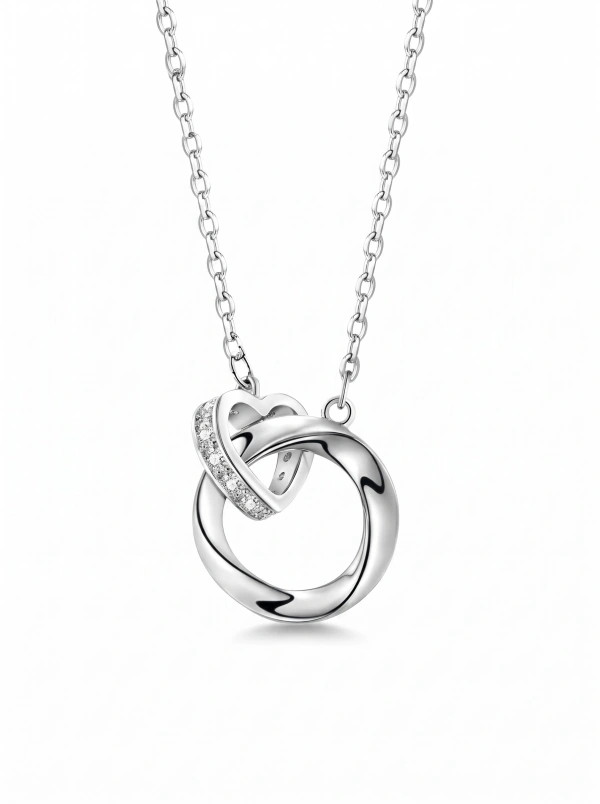 Silver-Tone Interlocking Circle Pendant Necklace with Clear Accents