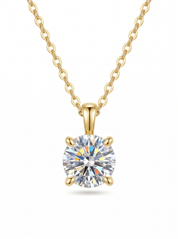 Gold-tone four-prong pendant necklace with a round clear center, shared appearance image 1