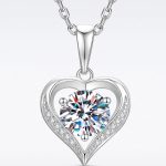 Silver-Tone Open-Heart Pendant Necklace with Round Clear Center, 0.5 or 1 ct