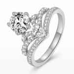 Crown-Inspired Layered Curved Ring with Round Clear Center, Gold or Silver Tone