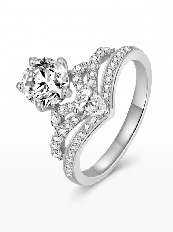 Silver-tone crown-style ring with clear accents, shared appearance image 1