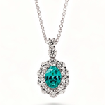 Silver-Tone Oval Blue-Green Halo Necklace, Petal or Fine Halo
