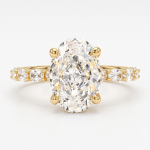 Gold-Tone Oval Clear-Stone Ring with Shoulder Accents