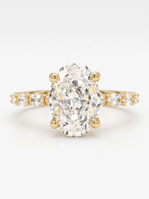 Gold-Tone Oval Clear-Stone Ring with Shoulder Accents