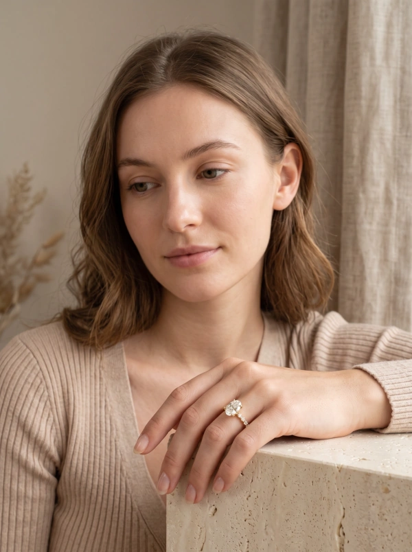 Gold-Tone Oval Clear-Stone Ring with Shoulder Accents