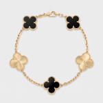 18K Gold-Plated Black and Textured Five-Motif Clover Bracelet