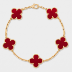 18K Gold-Plated Red Carnelian Five-Motif Clover Bracelet with Adjustable Chain