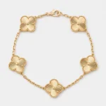 18K Gold-Plated Textured Five-Motif Clover Bracelet with Beaded Borders